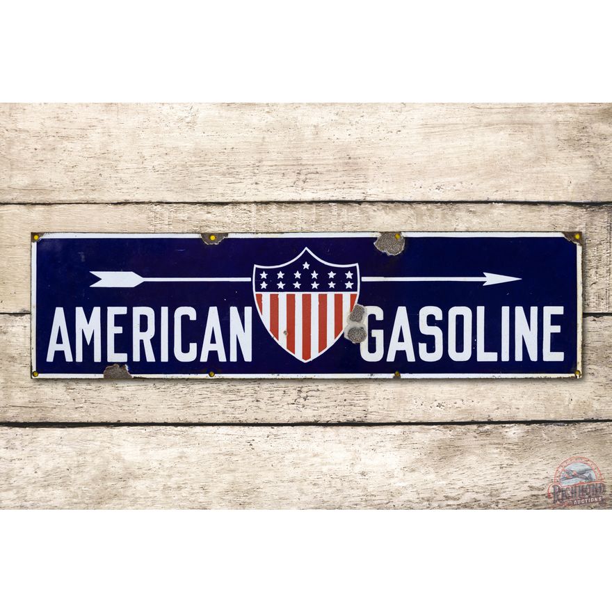 American Gasoline w/ Logo & Arrow Porcelain Sign TAC 7