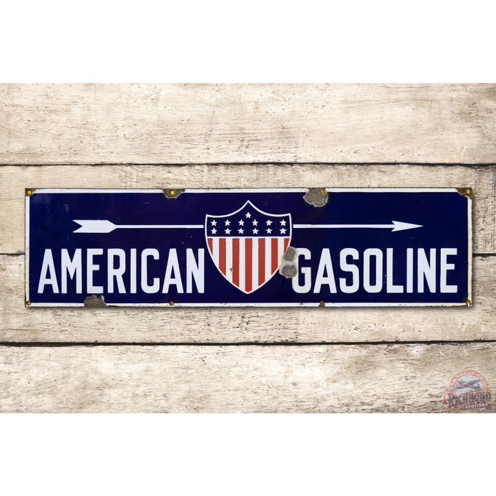American Gasoline w/ Logo & Arrow Porcelain Sign TAC 7