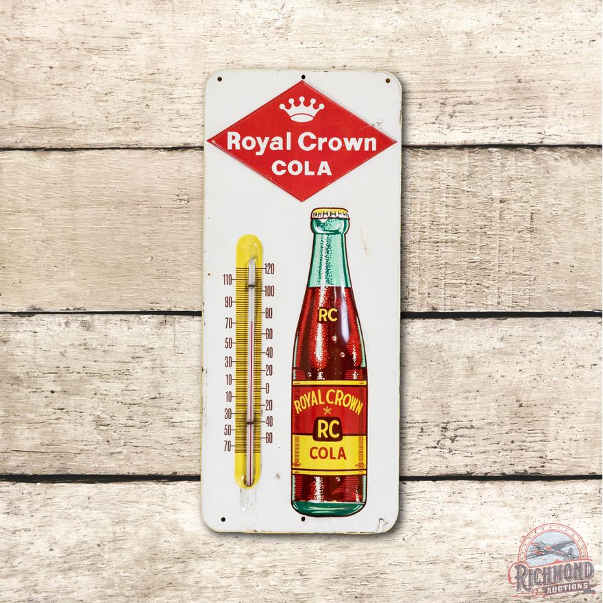 Royal Crown Cola w/ Bottle Metal Thermometer TAC 8.25