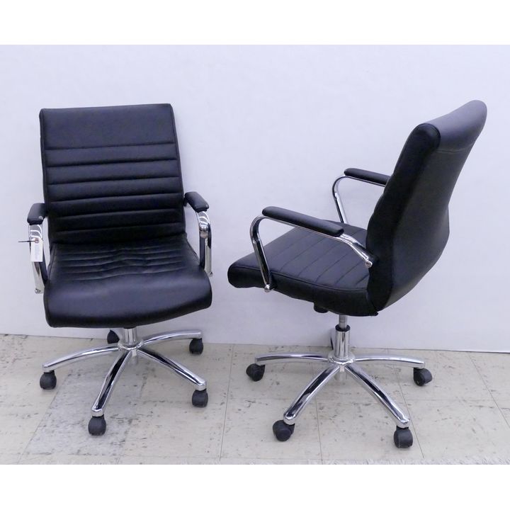 Pair Black Vinyl and Shiny Chrome Office Chairs