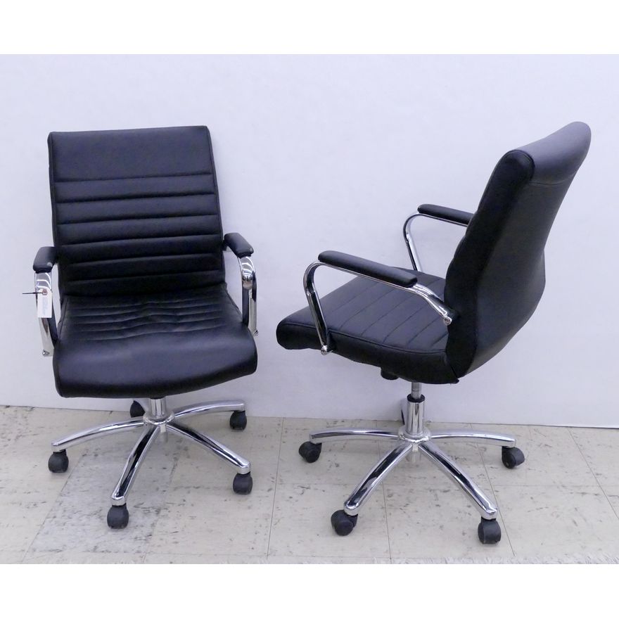 Pair Black Vinyl and Shiny Chrome Office Chairs