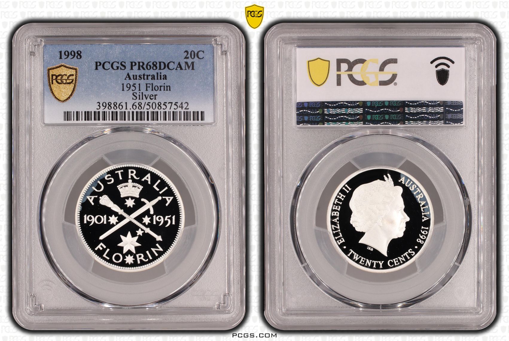 1951 Florin Silver, Twenty Cent, 1998, PCGS PR68DCAM