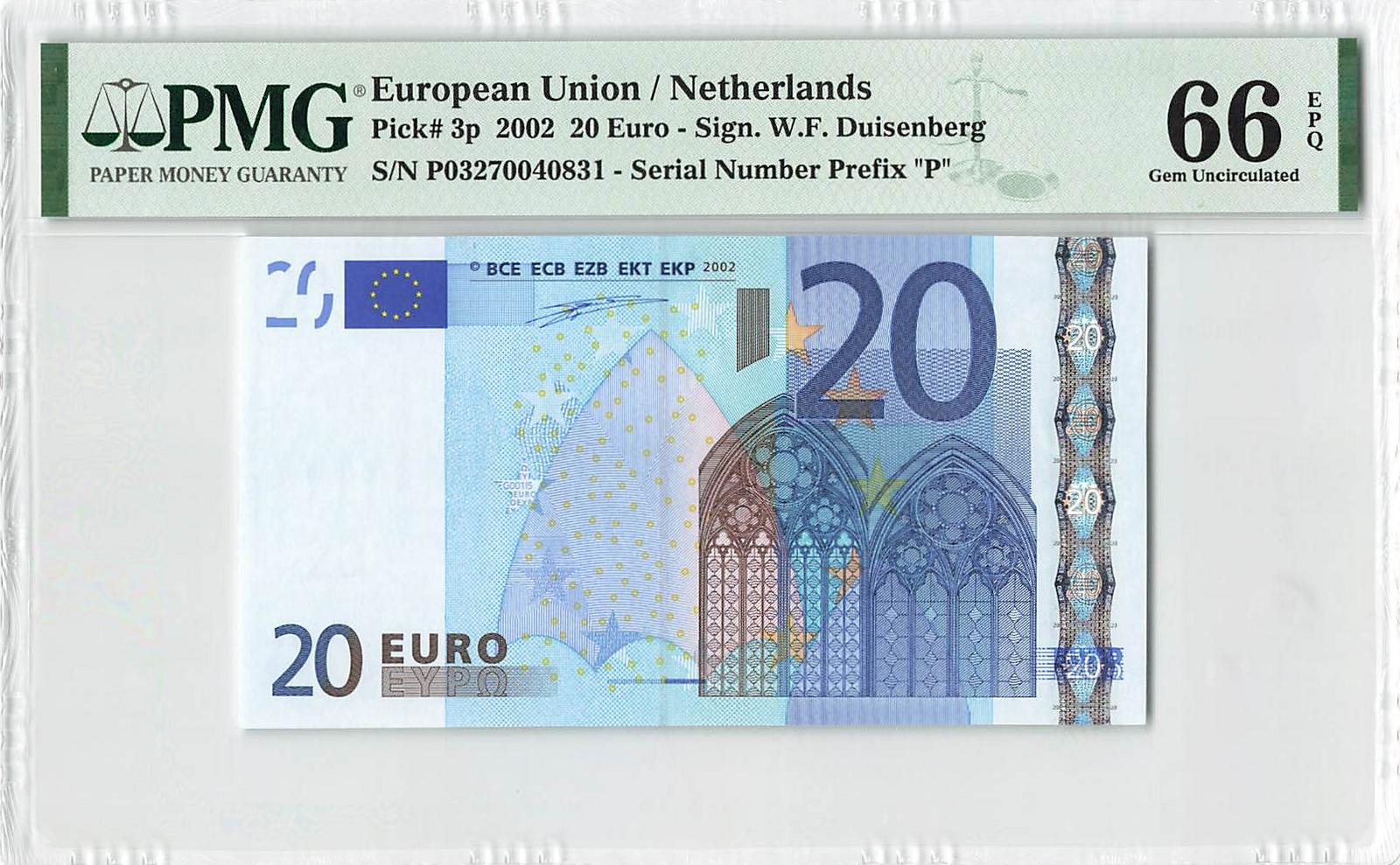 European Union 20 Euro 2002 Netherlands G001I5 Pick 3p PMG Gem UNC