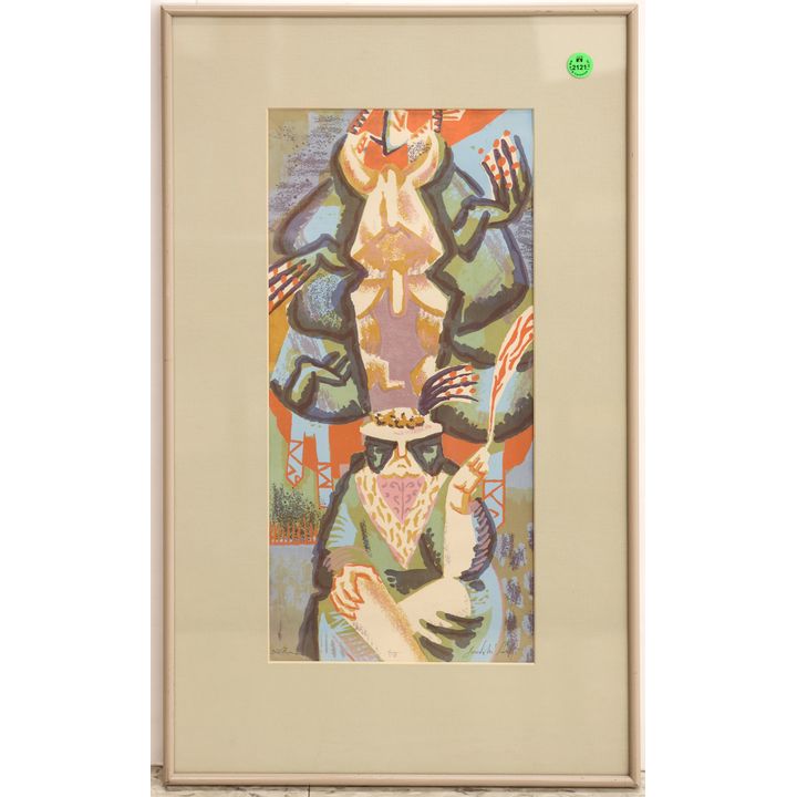Jack McLarty ''Old Woman with Turkeys'' 1953 Serigraph Framed 23.5''x14''