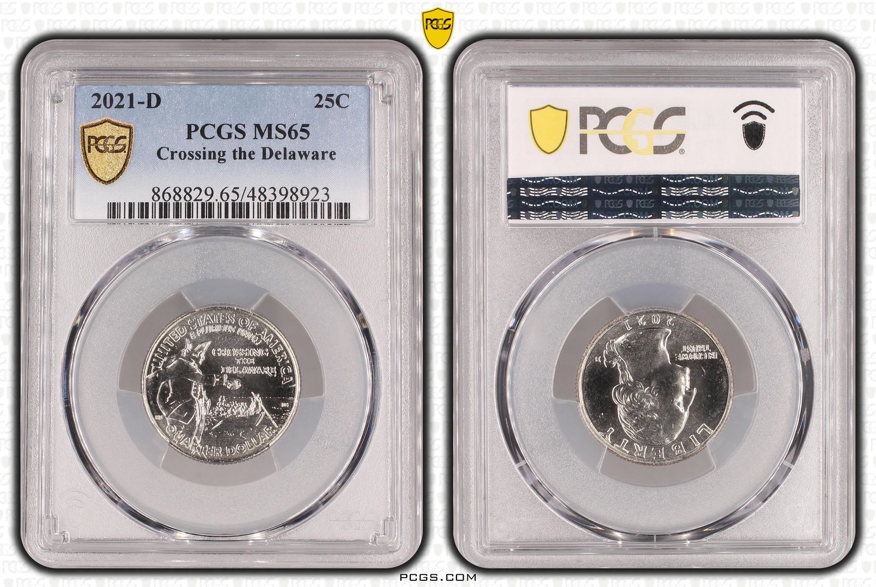 The United States of America, Washington Crossing the Delaware, Twenty Five Cent, 2021-D, PCGS MS65