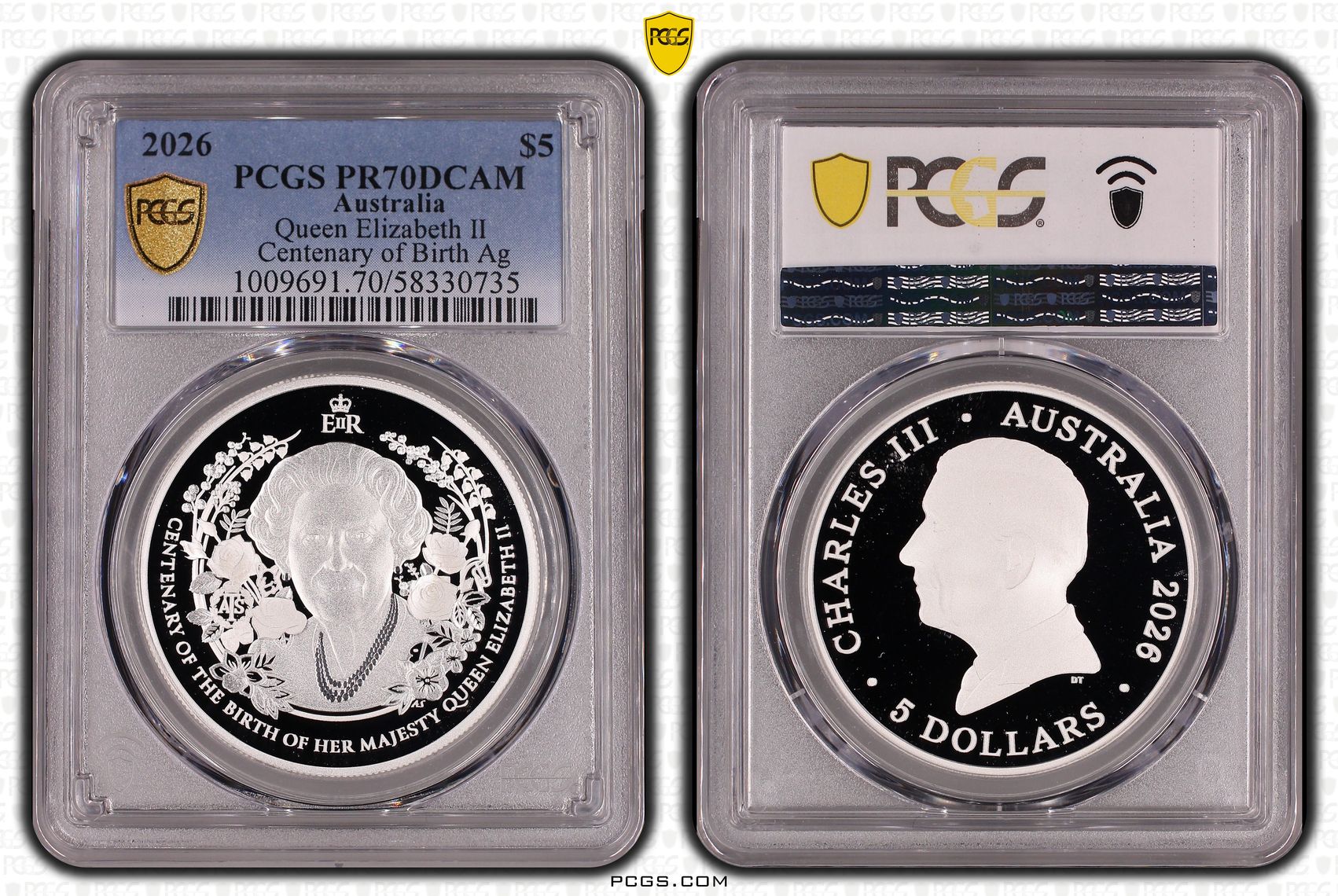 Queen Elizabeth II Centenary of Birth Silver, 14/0, Five Dollars, 2026, PCGS PR70DCAM