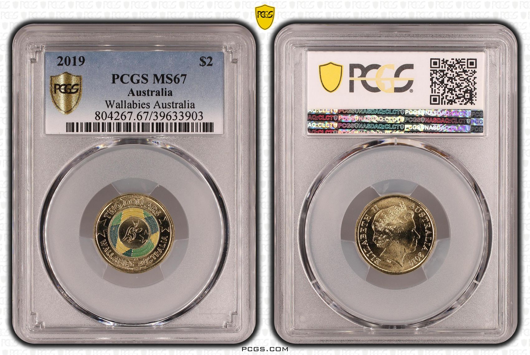 Elizabeth II, Wallabies Australia Colorized , Two Dollar, 2019, PCGS MS67