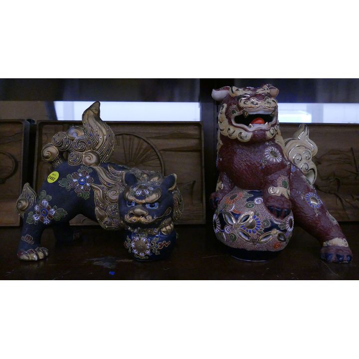 2pc Japanese Kutani Foo Dog Figures- 9'' (As Is)