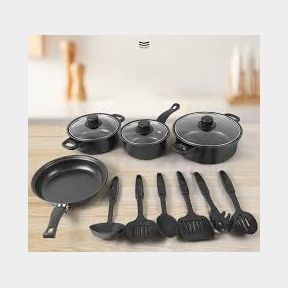 Lifeisle - 13 Piece Black Carbon Non-Stick Cookware Set -- 51743/5363 AS B1 (S5)
