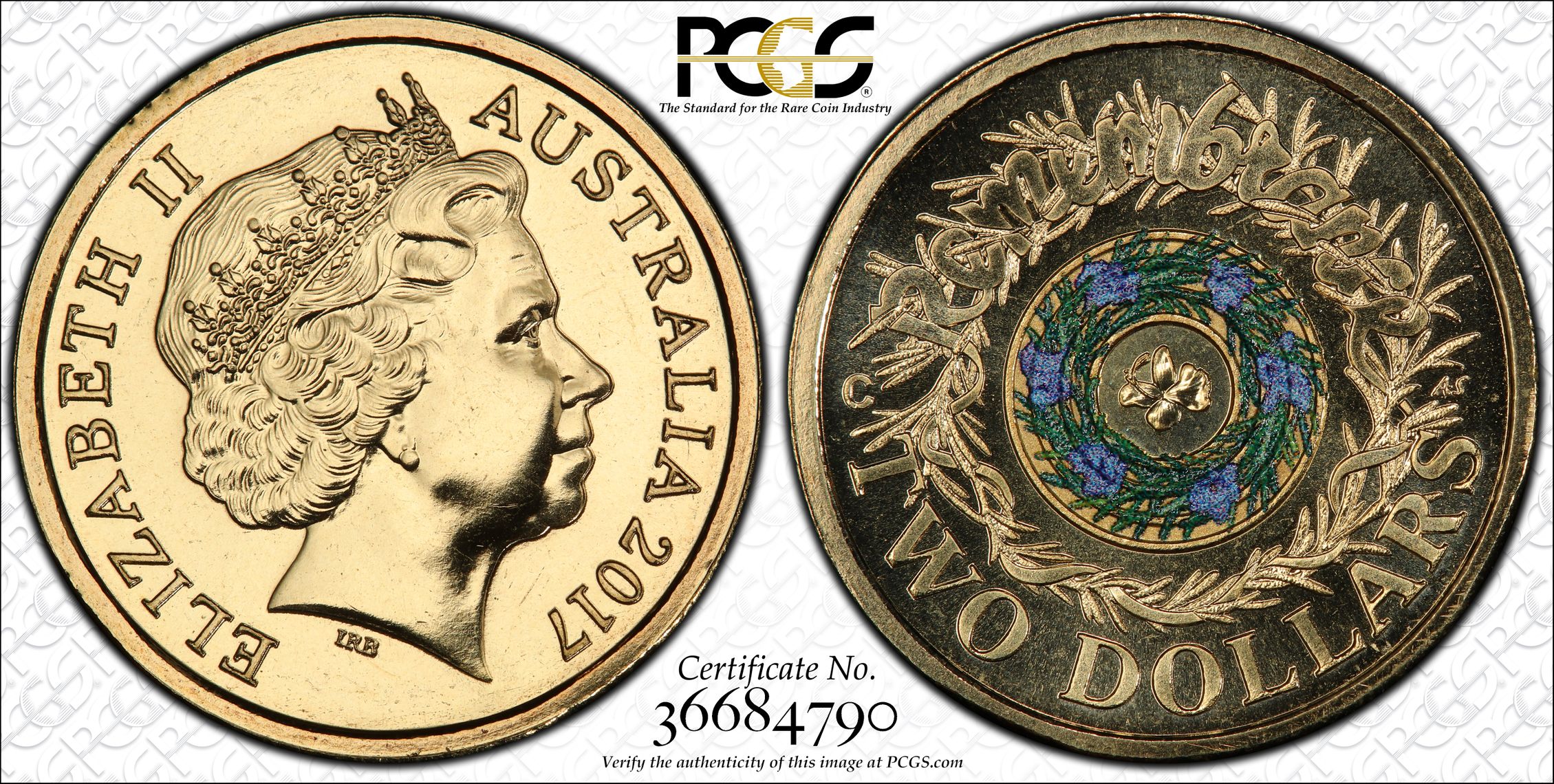 2017-C Australia Two Dollar, $2 Remembrance Day PCGS - MS68 -790