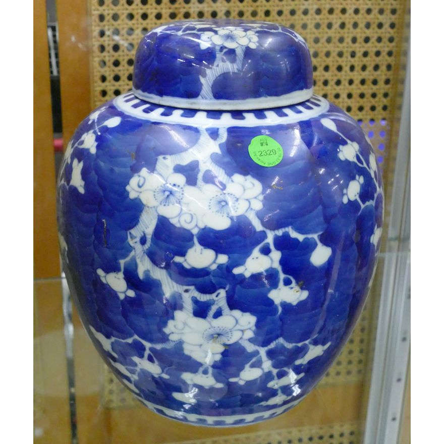 Chinese Qing B&W Large Prunus Jar 10''