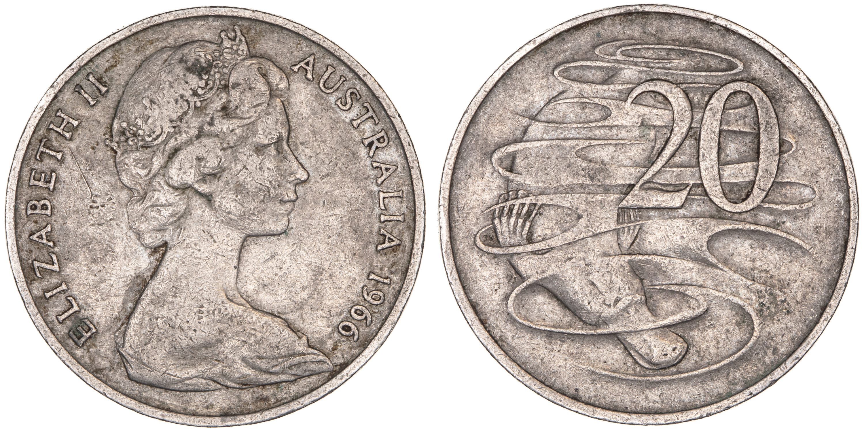 Elizabeth II, Twenty Cents, 1966, Fine