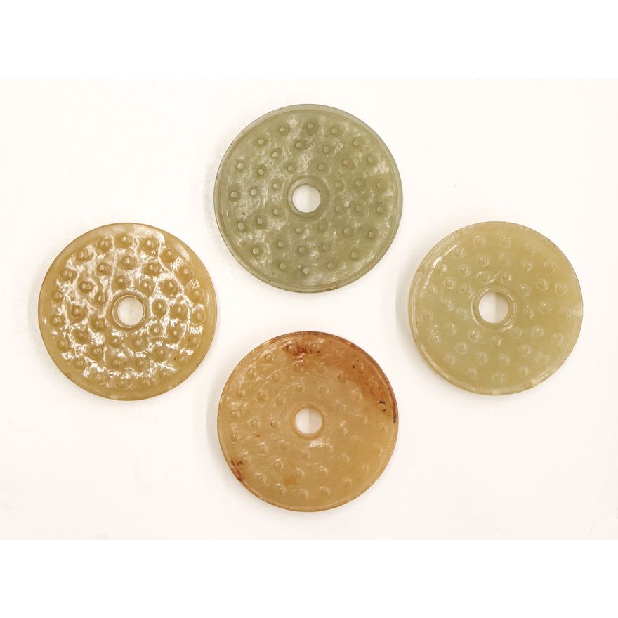 4pc Chinese Jade Bi Disc Pendants