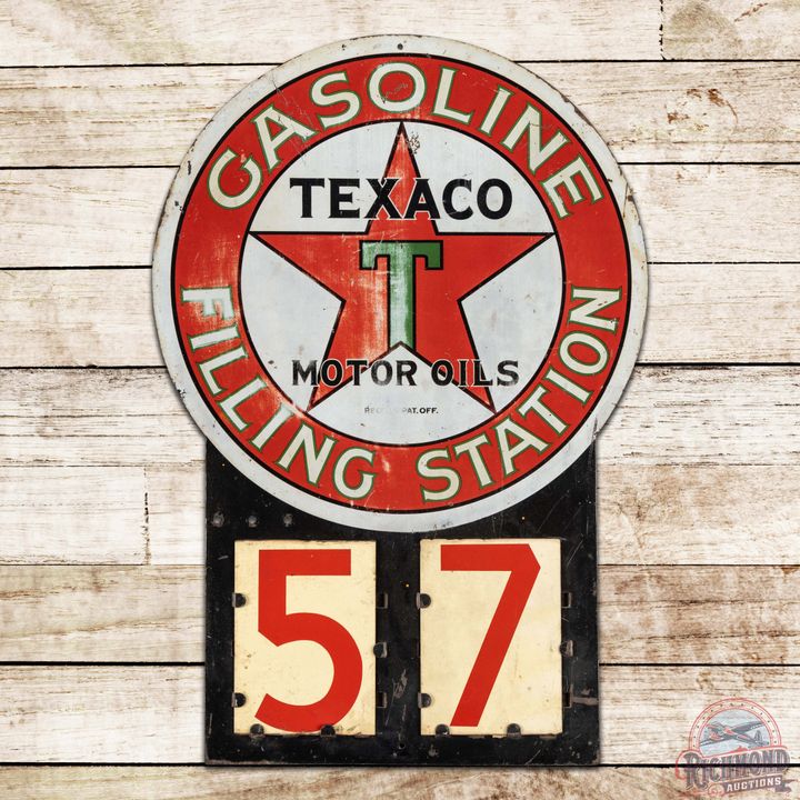 Scarce Texaco Filling Station Gasoline Double Sided Tin Visible Pricer Sign