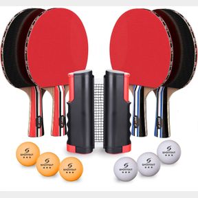 NEW 4 PERSON PING PONG & TENNIS TABLE PADDLE SET