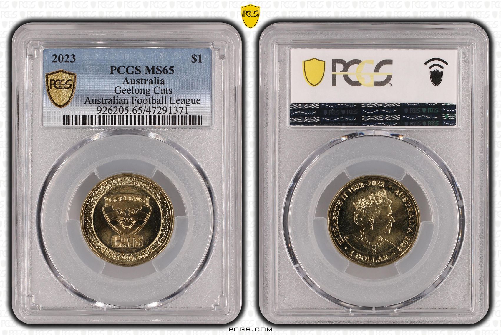 Elizabeth II, AFL- Geelong Cats , One Dollar, 2023, PCGS MS65