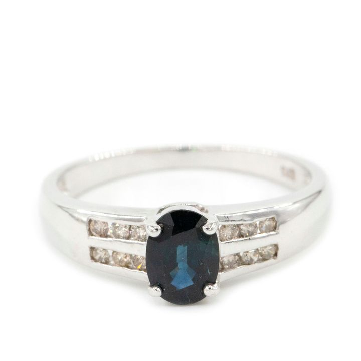 Sapphire & Diamond Ring 9ct White Gold,