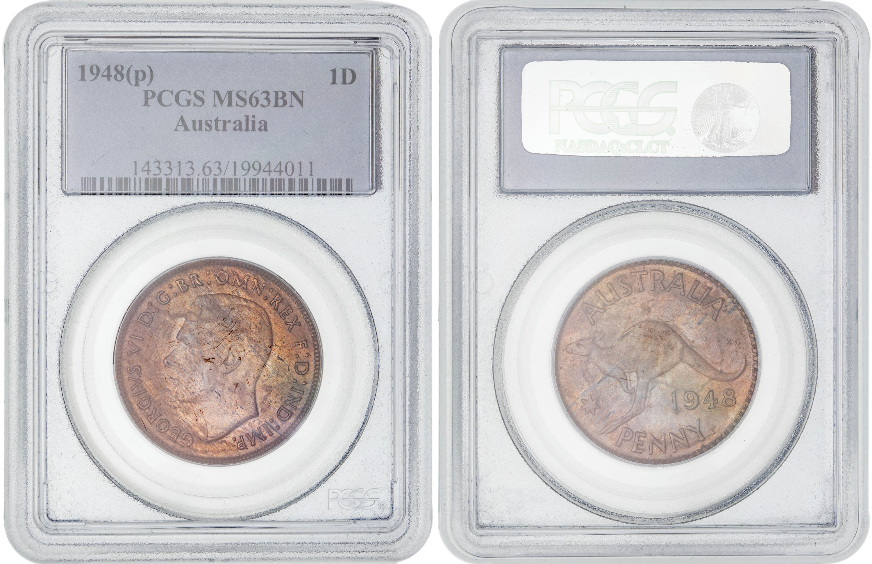 George VI, Penny, 1948-Y., PCGS MS63BN