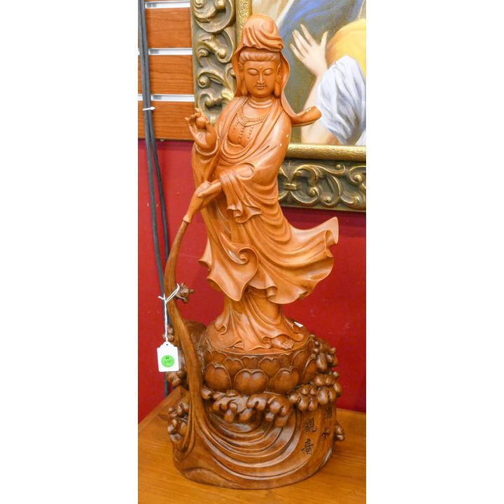 Chinese Guanyin Imitation Wood Resin Statue 26''