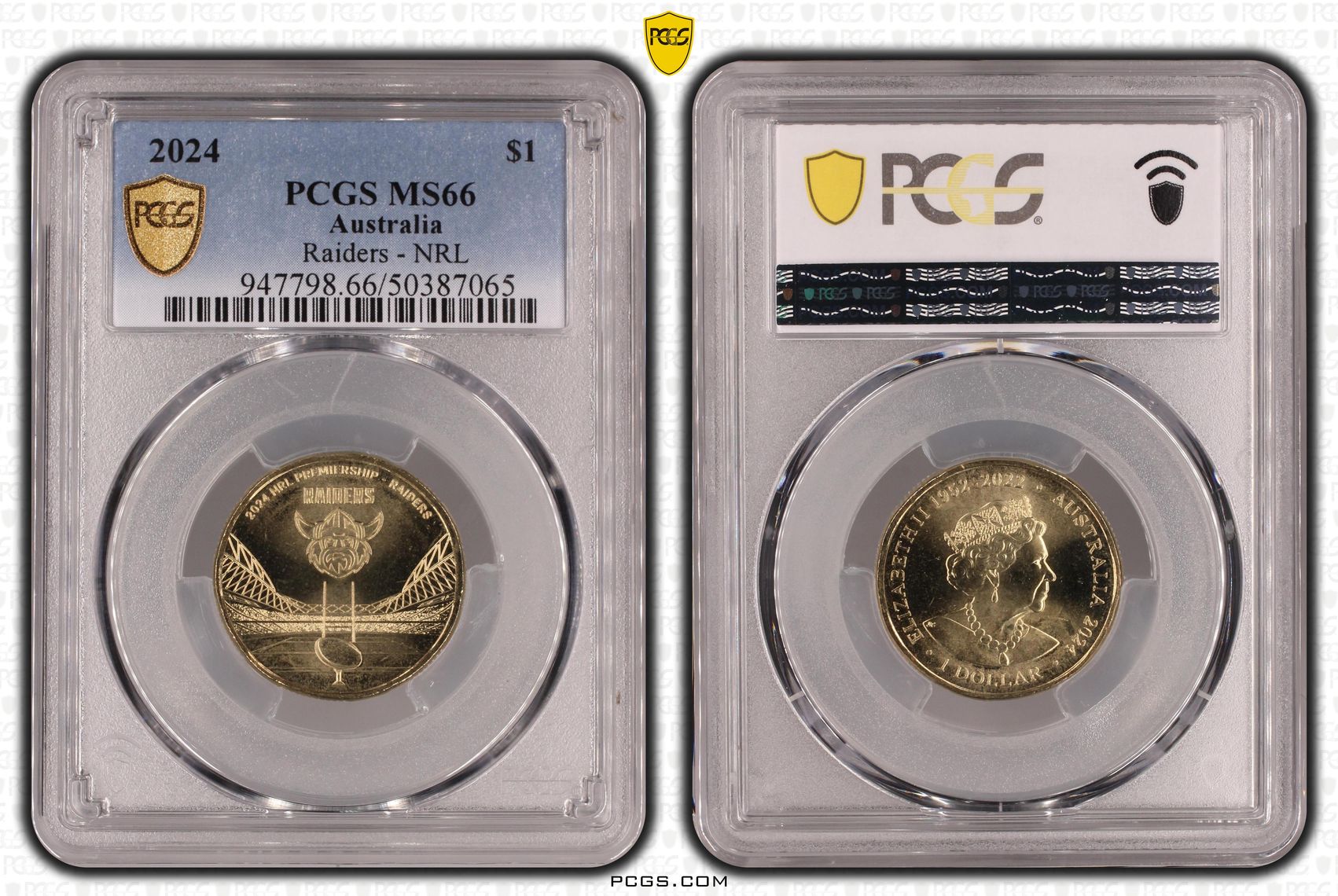 371 · Elizabeth II, Raiders - NRL , One Dollar, 2024, PCGS MS66