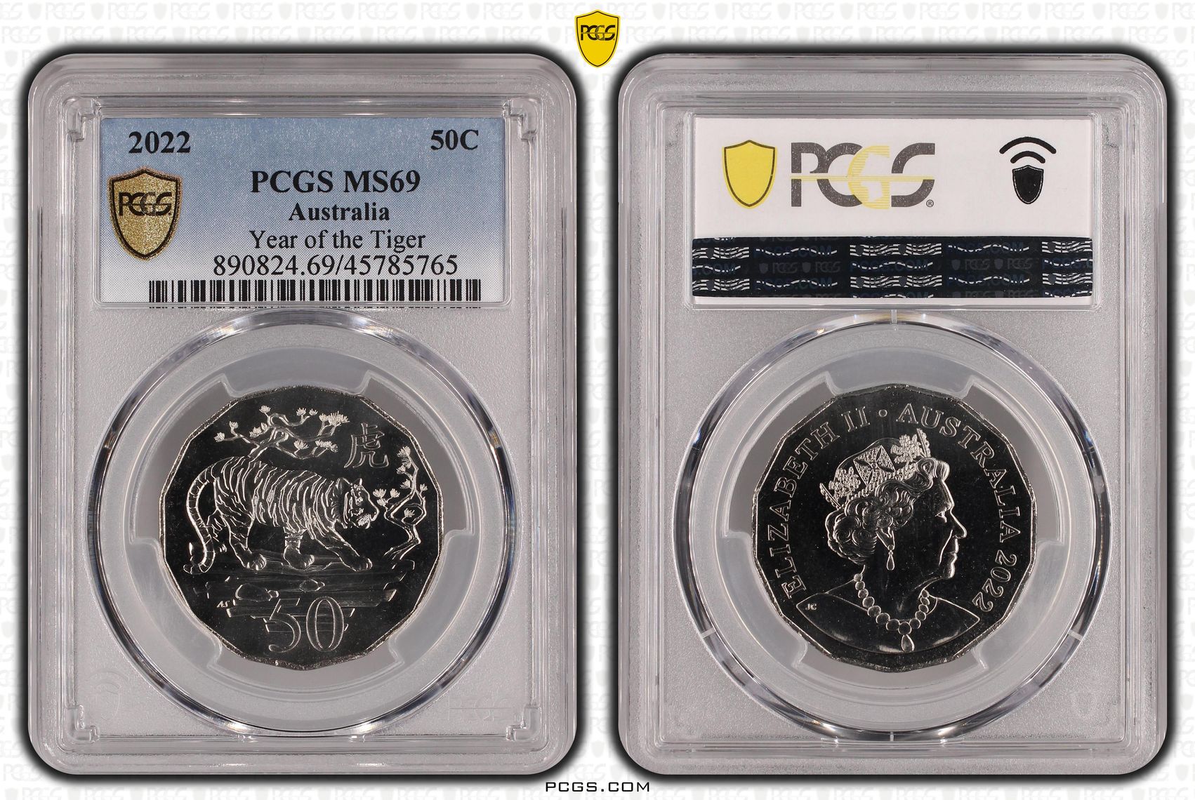 Year of the Tiger, Fifty Cent, 2022 POP Report 24/0, PCGS MS 69