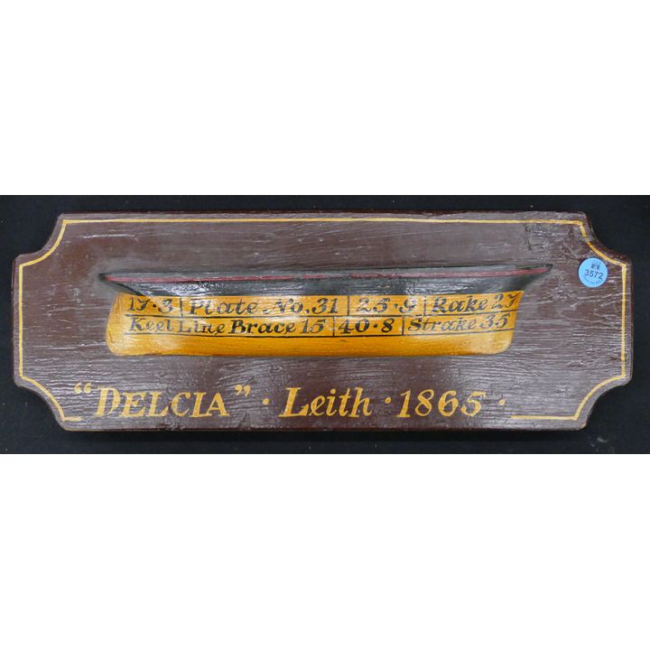 Old ''Delcia'' Painted Wood Boat Plaque 16''