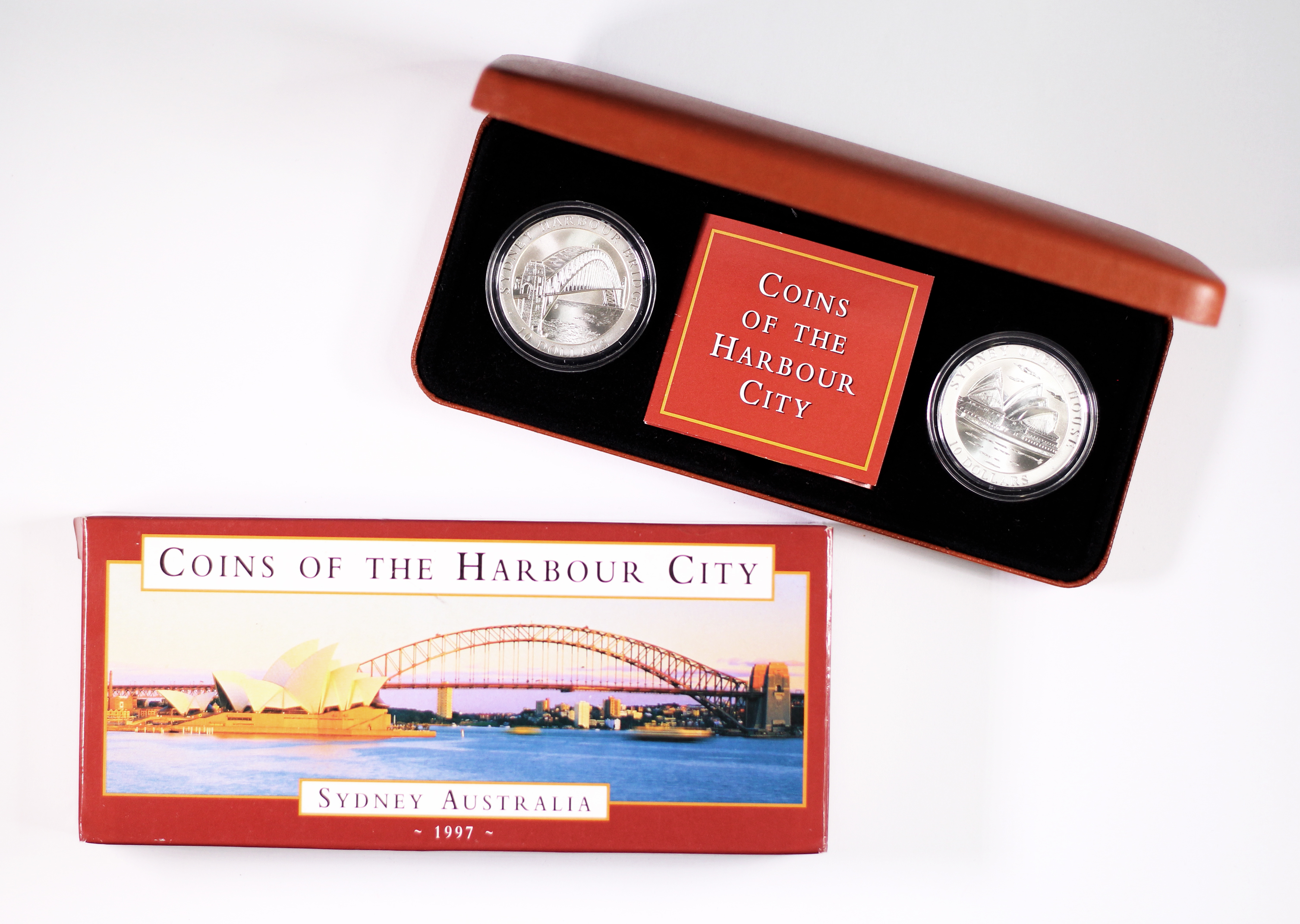 1997 RAM 2x $10 Coins Of The Harbour City Silver Coin Set - Box & COA