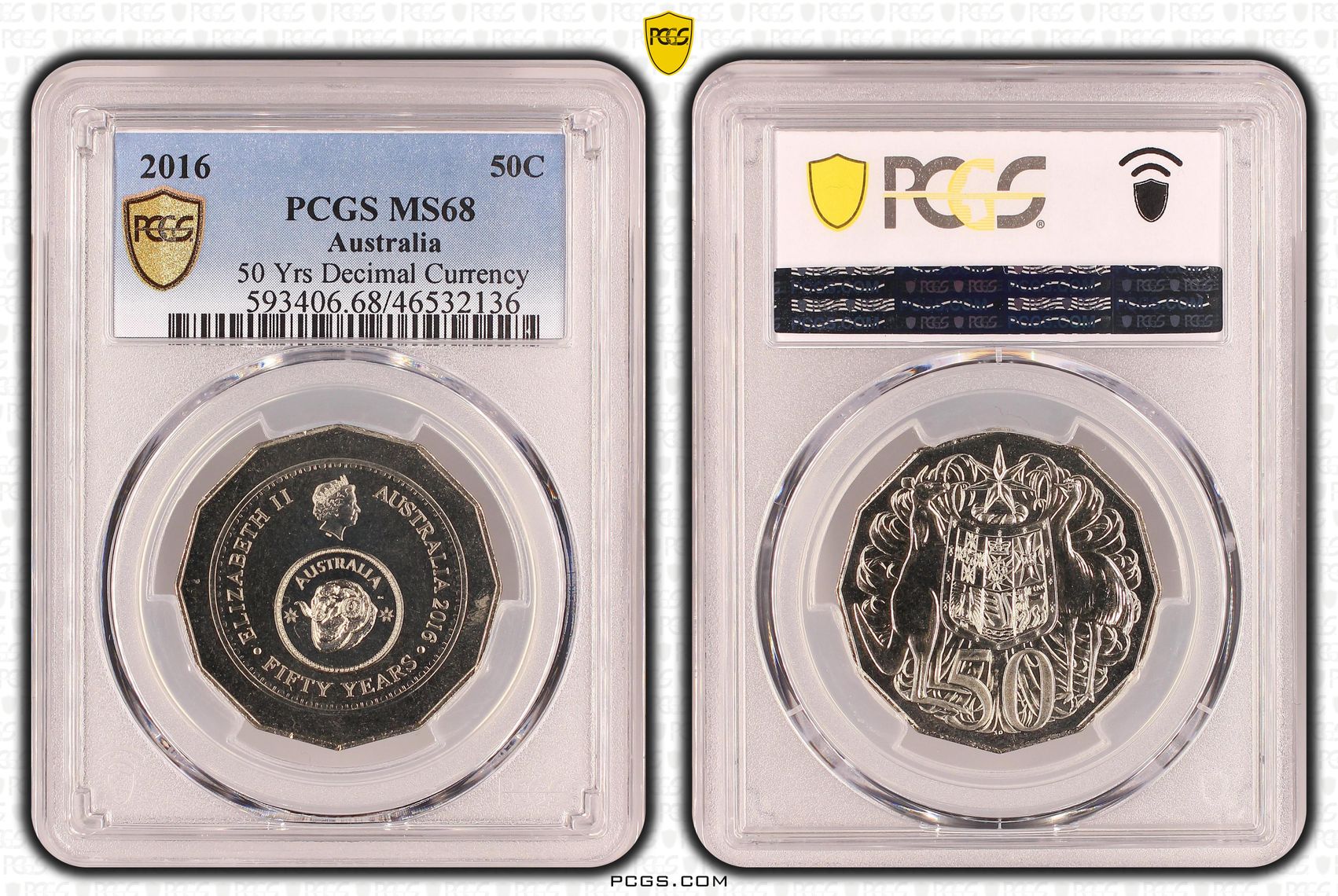 Elizabeth II, 50th Ann. Decimal Currency, Fifty Cent, 2016, PCGS MS 68