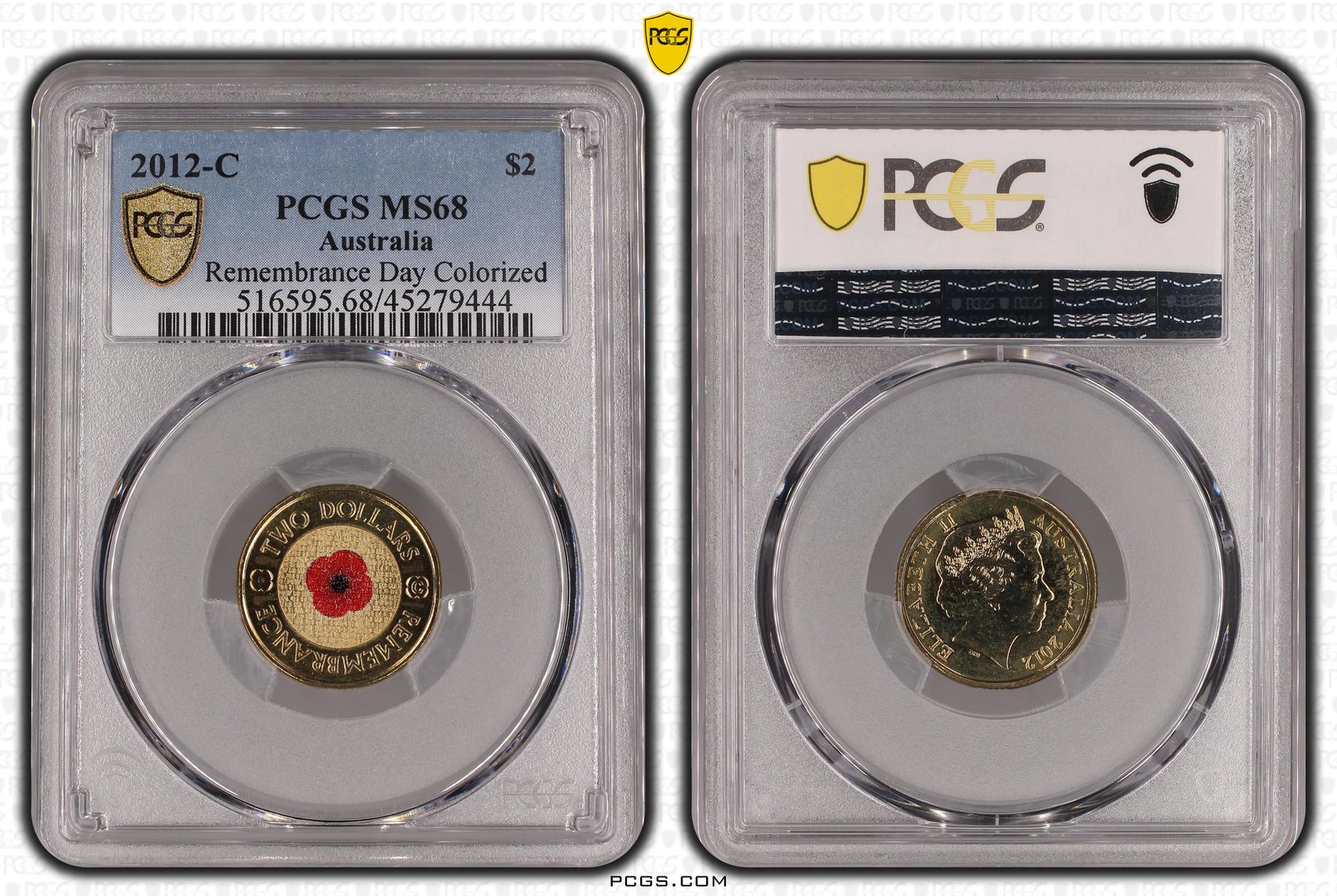 Elizabeth II, Remembrance Day Colorized, Two Dollar, 2012-C, PCGS MS 68