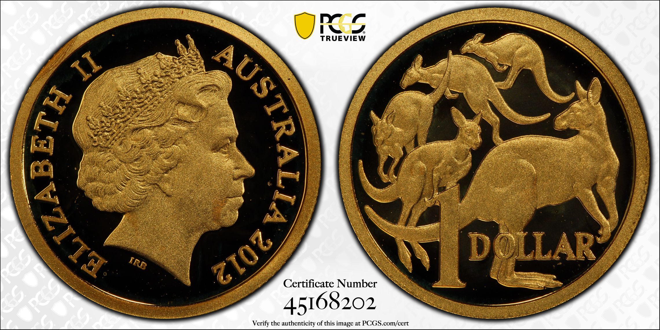 2012 Australia Gold One Dollar, $1 Proof Kangaroo PCGS - PR69DCAM -202