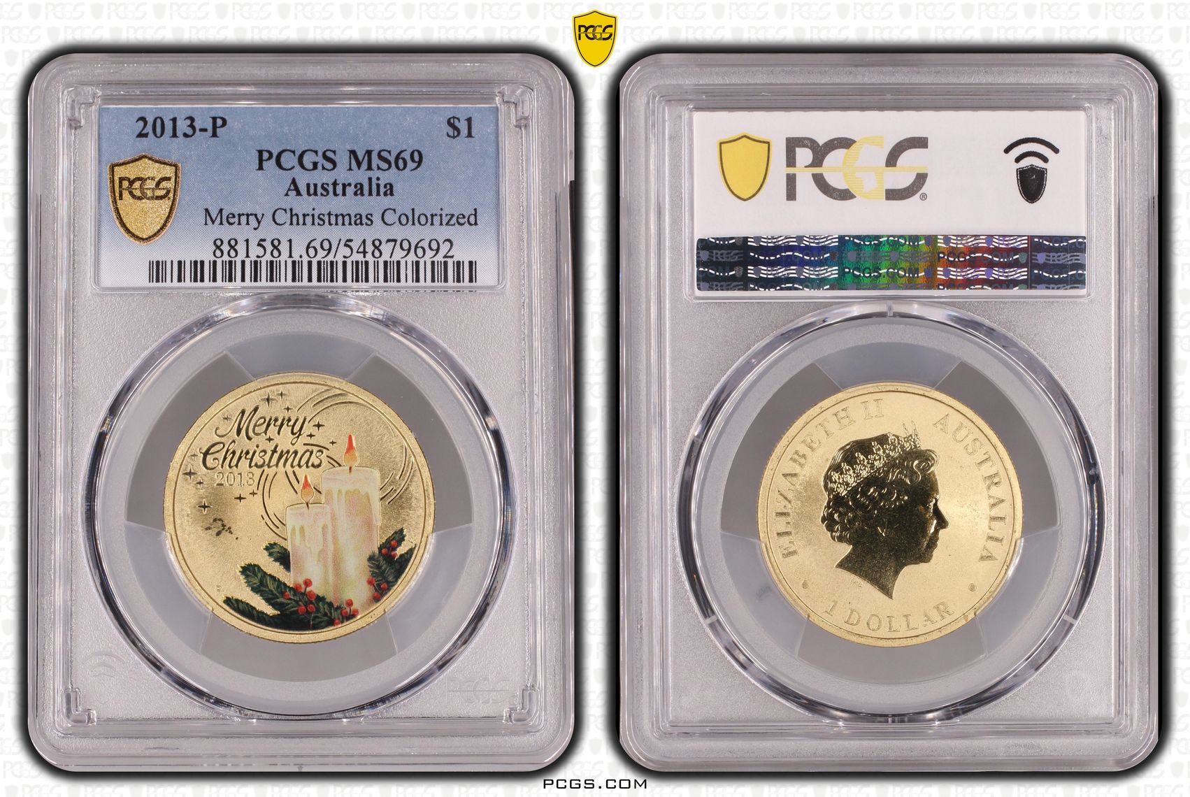 Merry Christmas Colorized, One Dollar, 2013-P, PCGS MS69