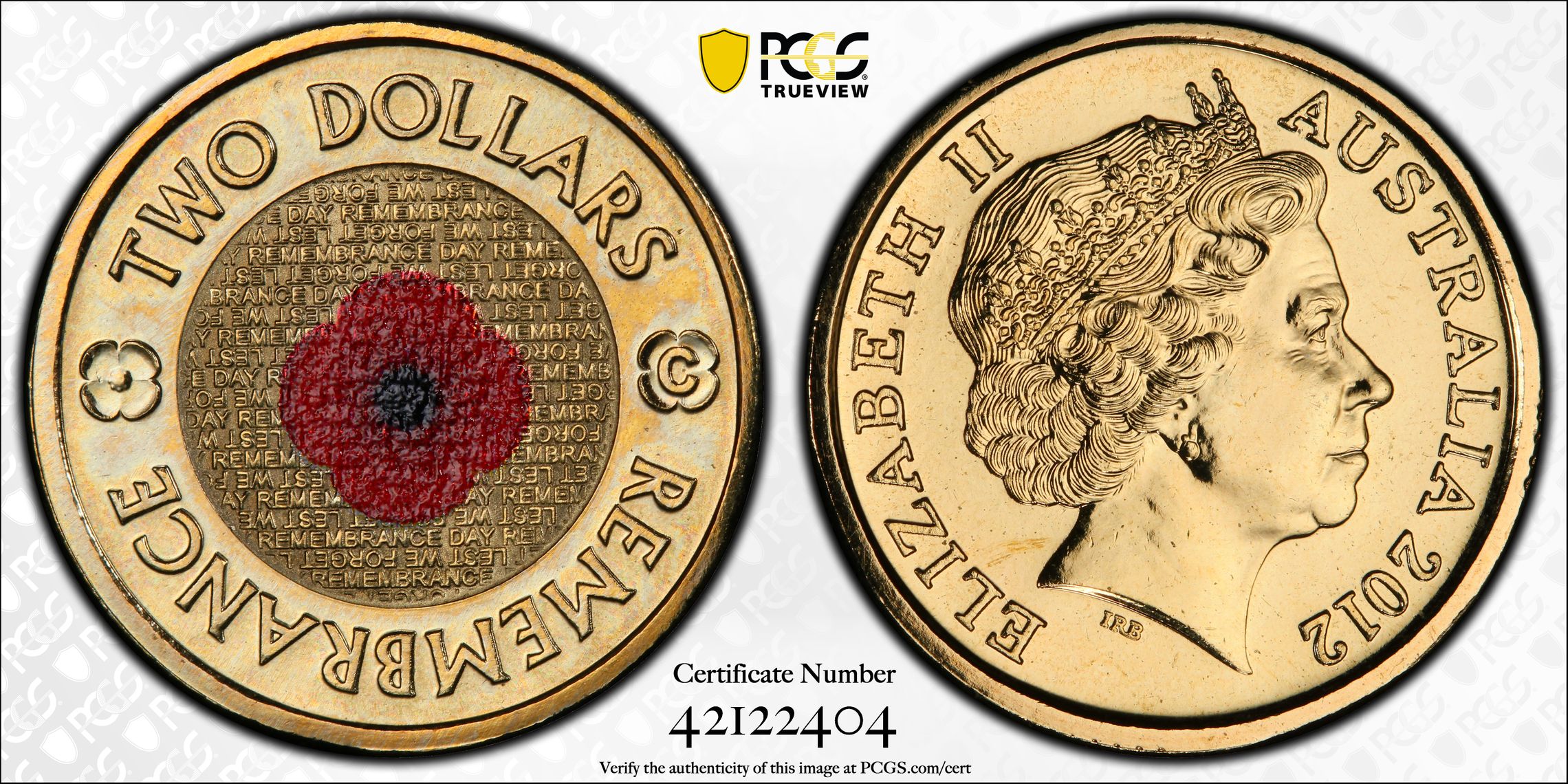 Remembrance Day Colorized, Two Dollar, 2012-C, PCGS MS66