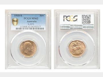 1910 SYDNEY MINT SOVEREIGN MS62 PCGS