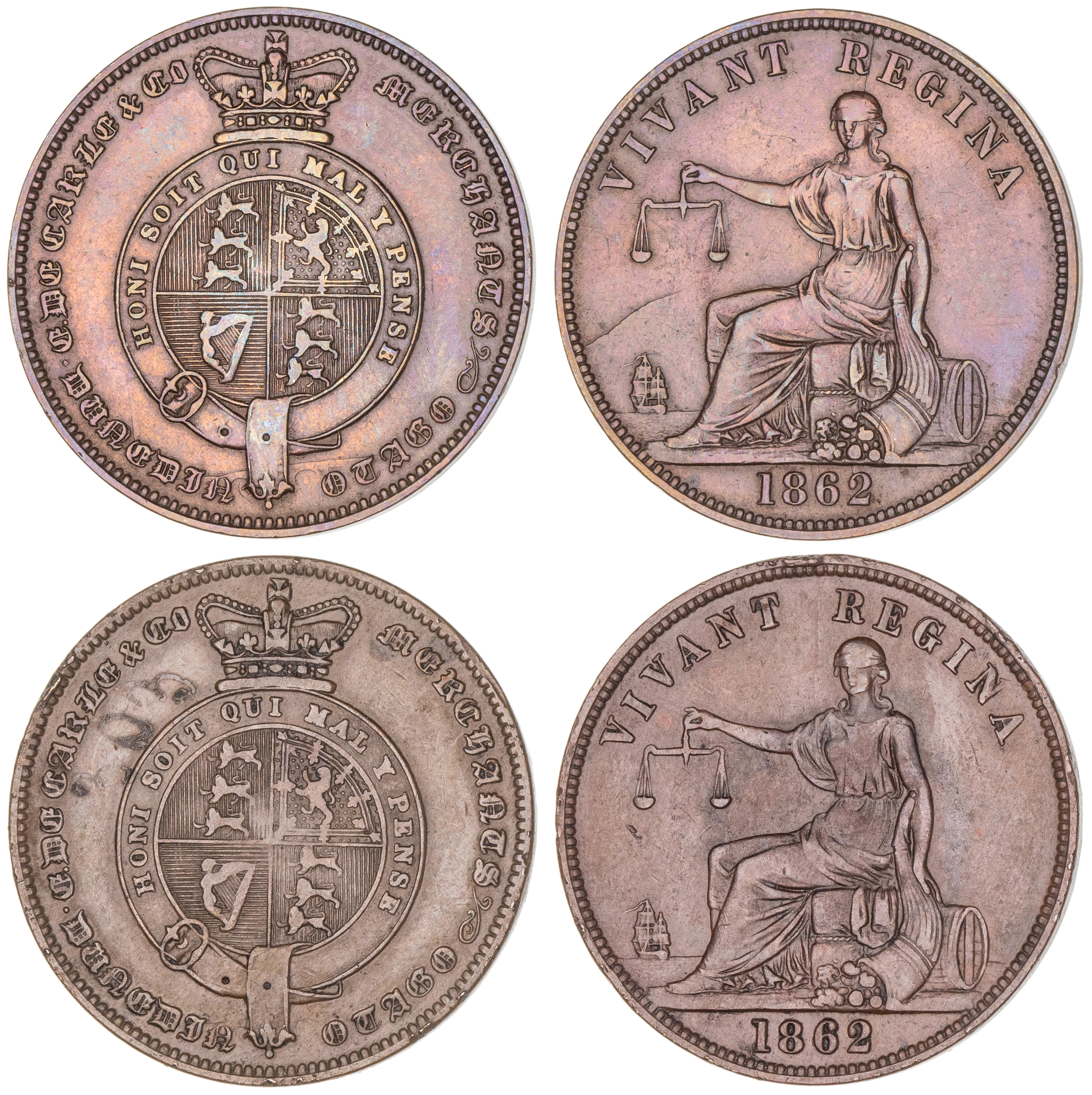 403 · E. De Carle & Co., Dunedin, Penny, 1862, gVF
