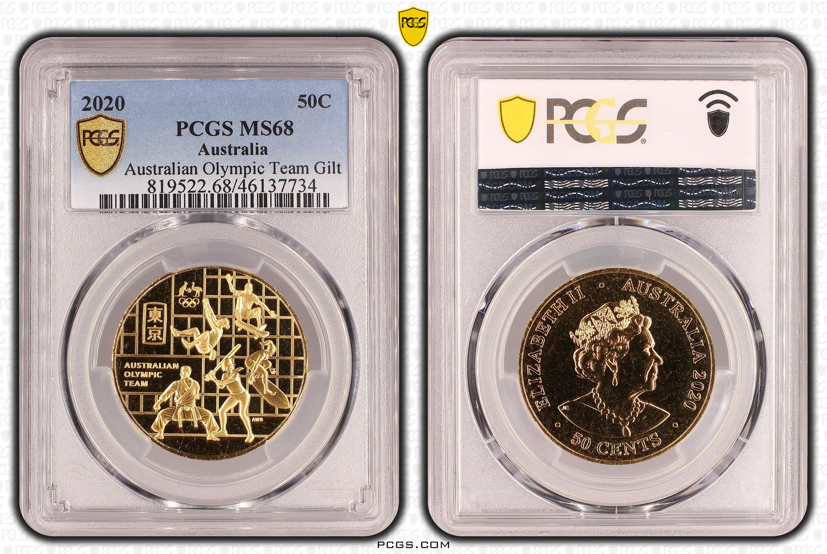 Australian Olympic Team Gilt-CuNi, Fifty Cent, 2020, PCGS MS68