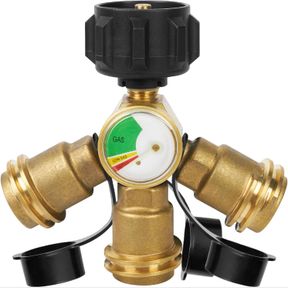 GASPRO PROPANE SPLITTER WITH GAUGE, 3 WAY PROPANE TANK SPLITTER FOR 5-20LB, PERFECT FOR GAS GRILLS, HEATERS, CAMPING STOVES, BBQ G