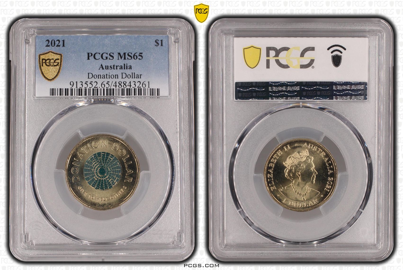 462 · Elizabeth II, Donation Dollar , One Dollar, 2021, PCGS MS65
