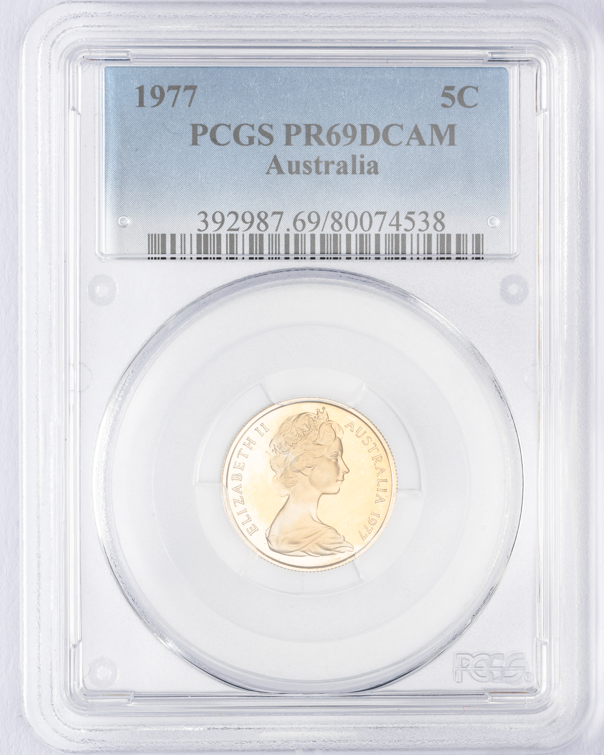Elizabeth II, Five Cent, 1977, PCGS PR69DCAM
