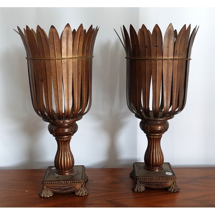 PAIR OF METAL CANDLE HOLDERS
