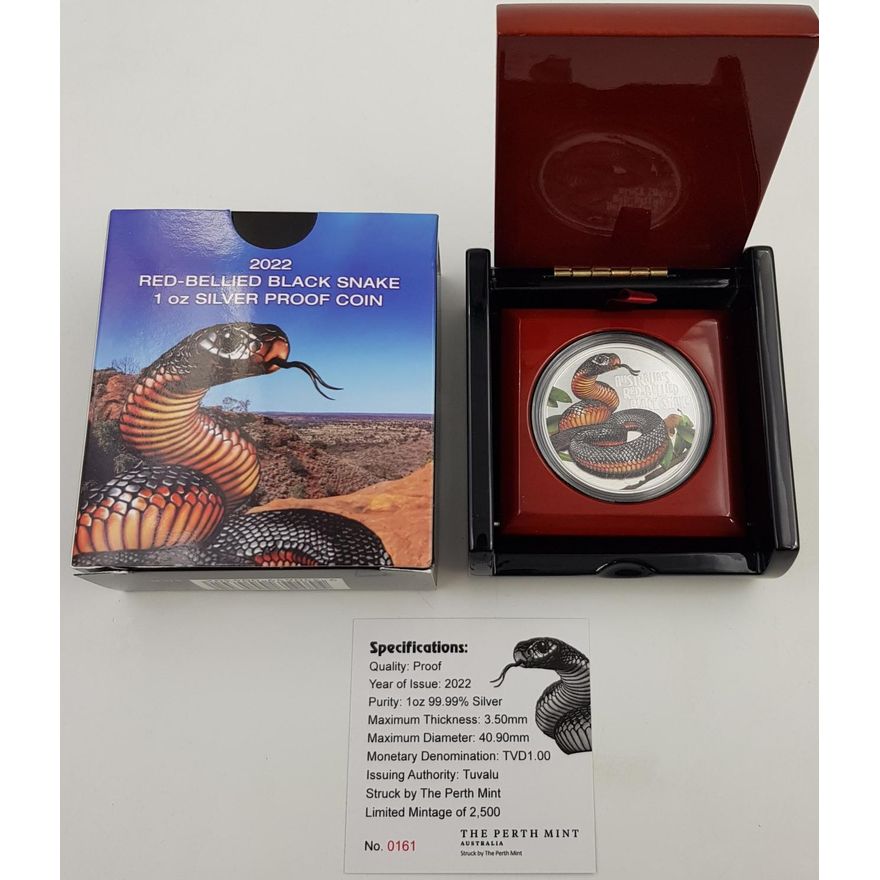 Silver 1oz Proof Coin - Red Bellied Black Snake