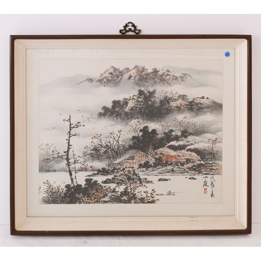 Korean Landscape Watercolor Framed- 28x33''
