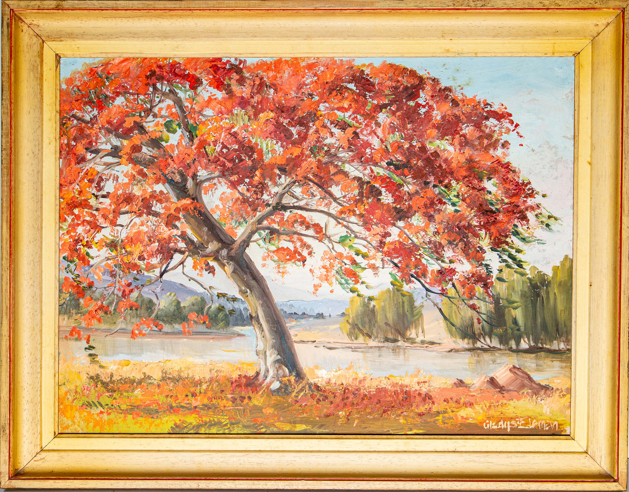 490 · Group of Tree Paintings (Royal Poinciana, Willows, Eucalyptus)