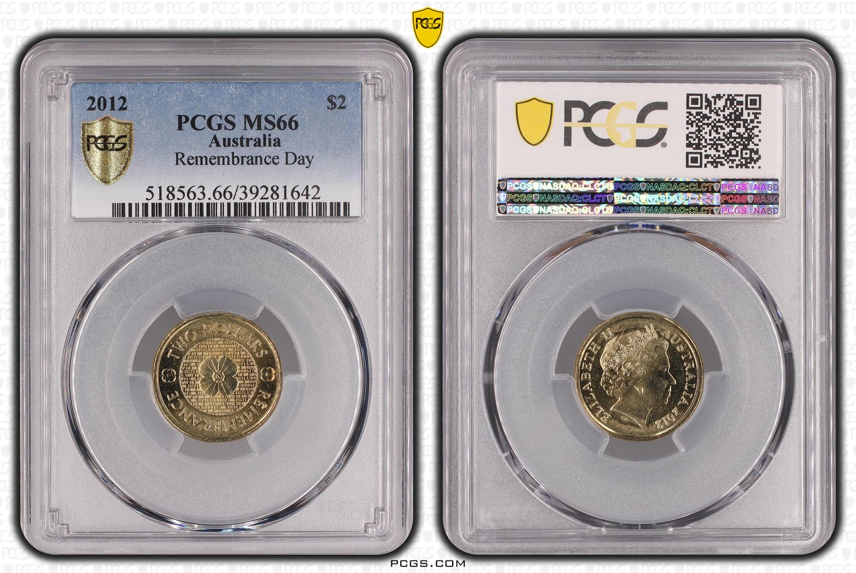 Remembrance Day, Two Dollar, 2012, PCGS MS66
