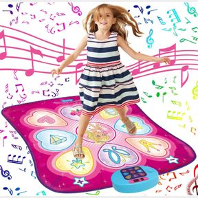 SUNLIN DANCE MAT, GIRLS TOYS GIFTS FOR KIDS AGE 3-8, DANCE PAD WITH LED LIGHTS, ADJUSTABLE VOLUME, BUILT-IN MUSIC, 3 CHALLENGE LEV