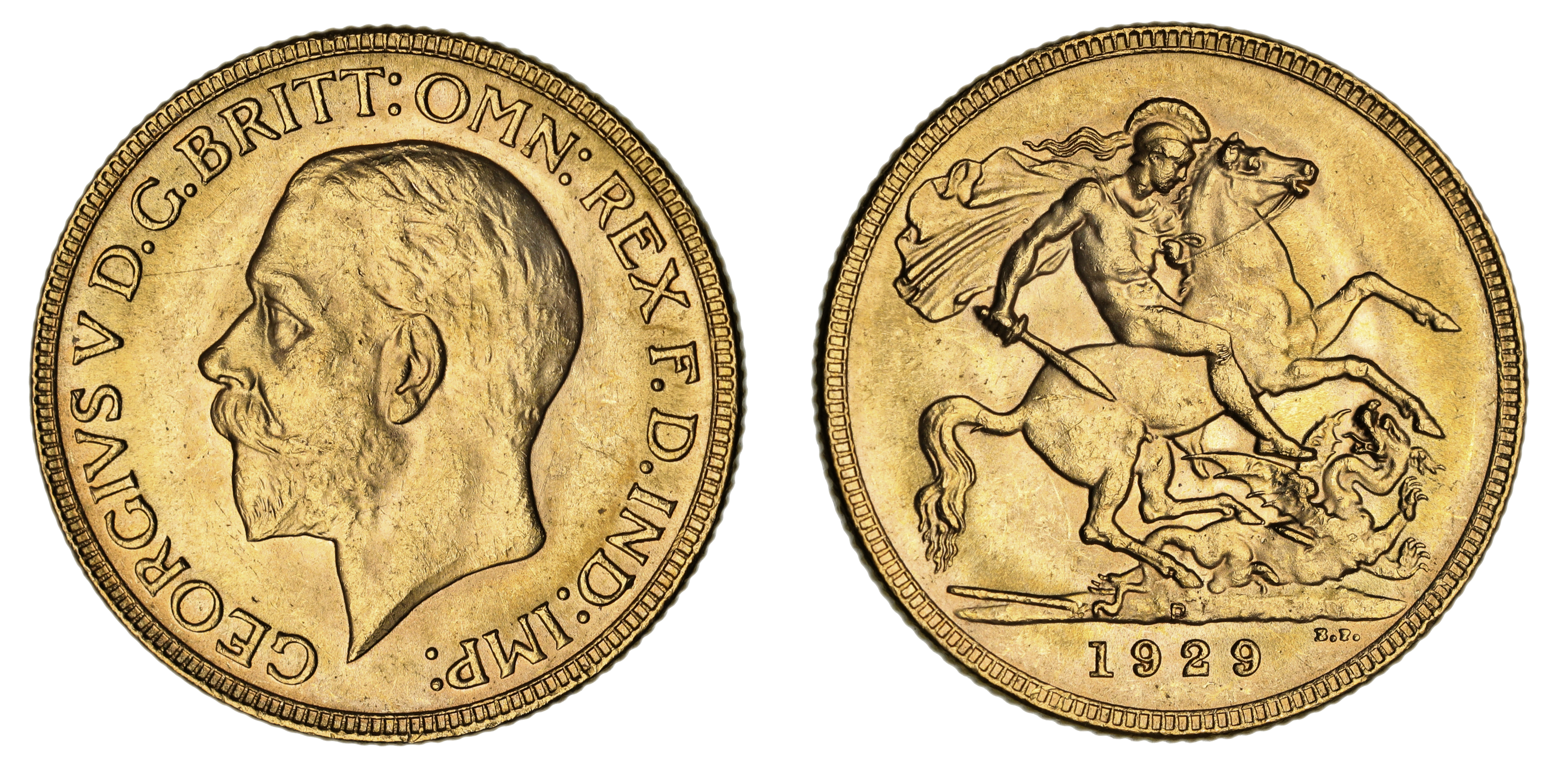 George V, St. George Reverse - Perth Mint, Sovereign, 1929, UNC