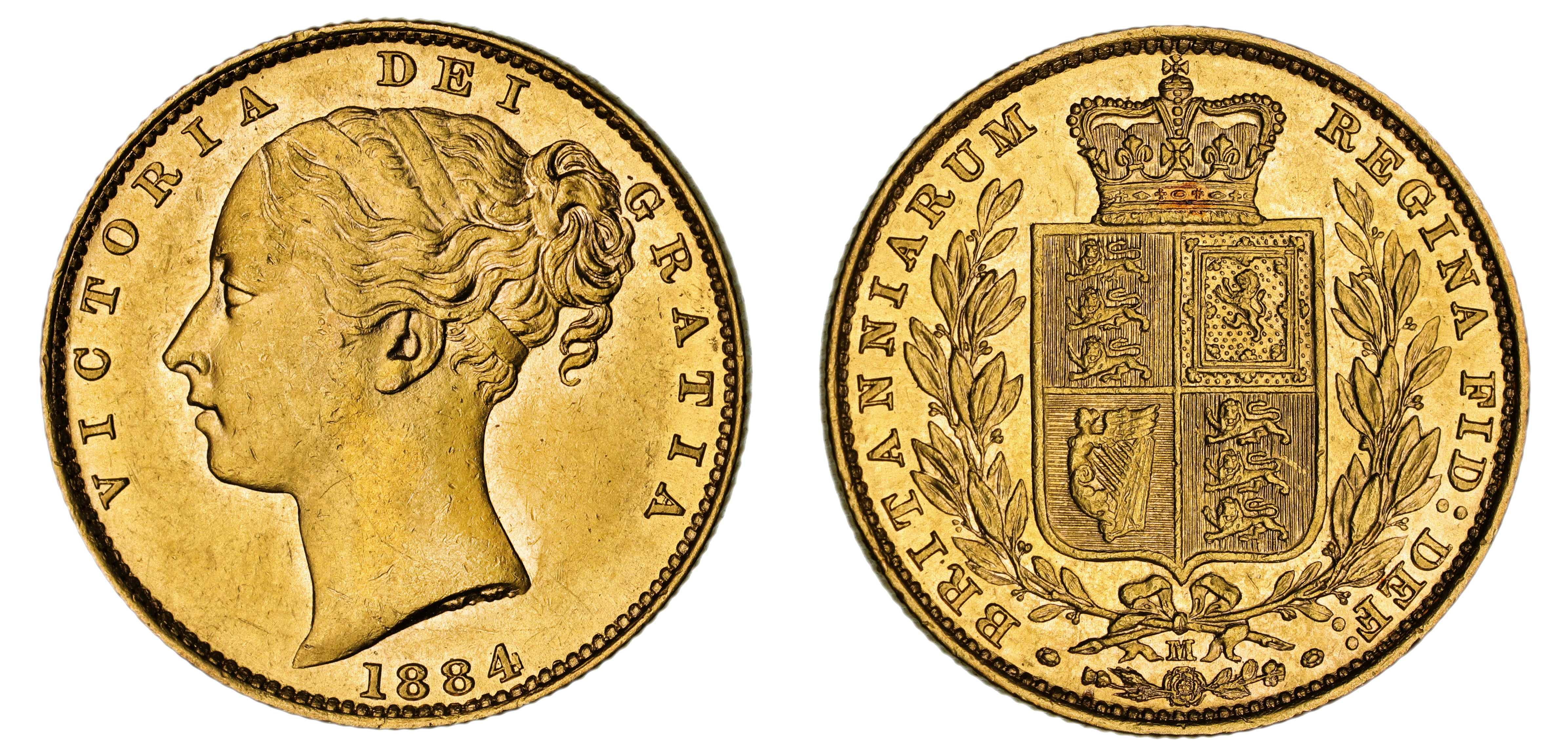 Victoria, Shield Reverse - Melbourne Mint - Young, Sovereign, 1884, aUNC