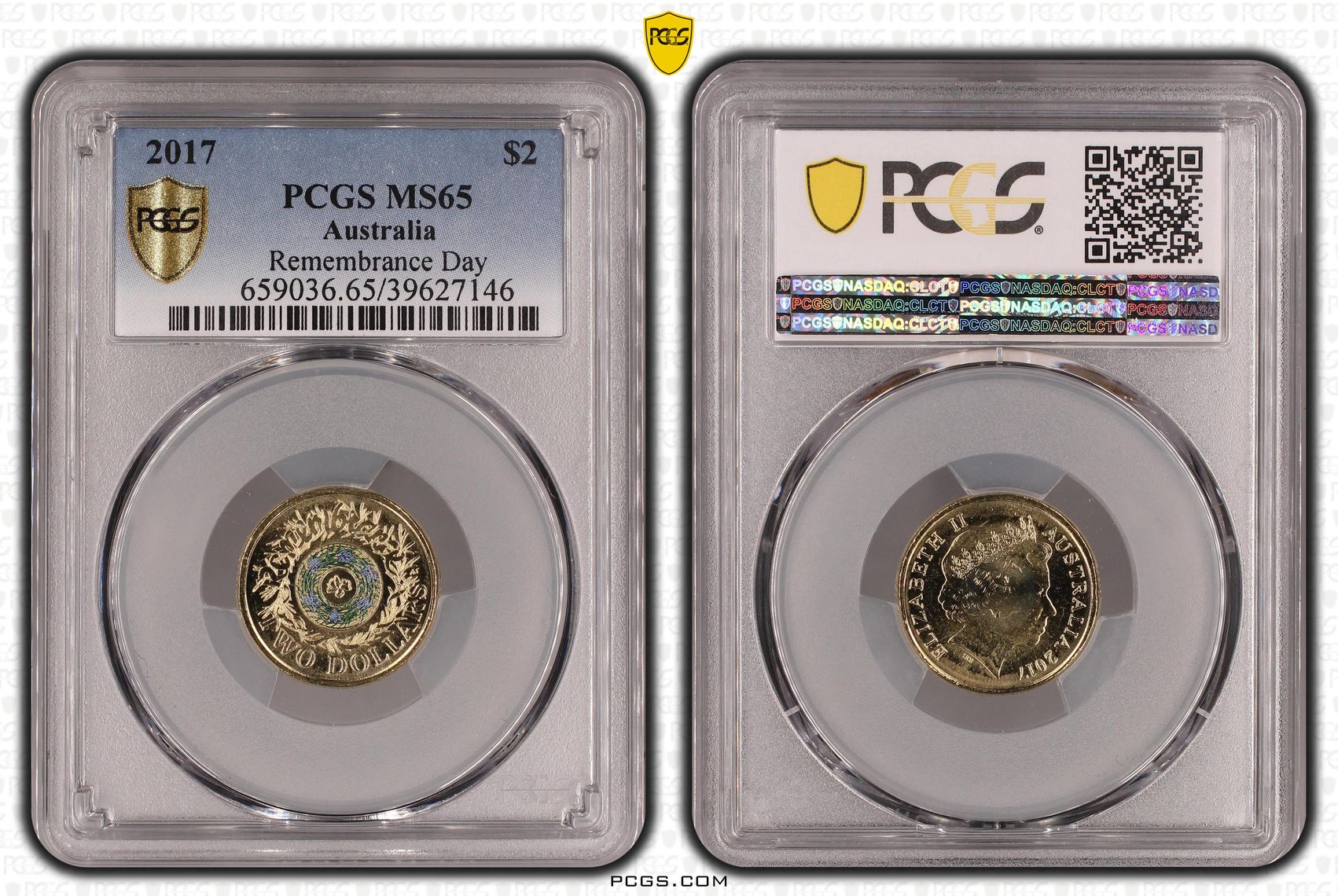 Elizabeth II, Remembrance Day, Two Dollar, 2017, PCGS MS65