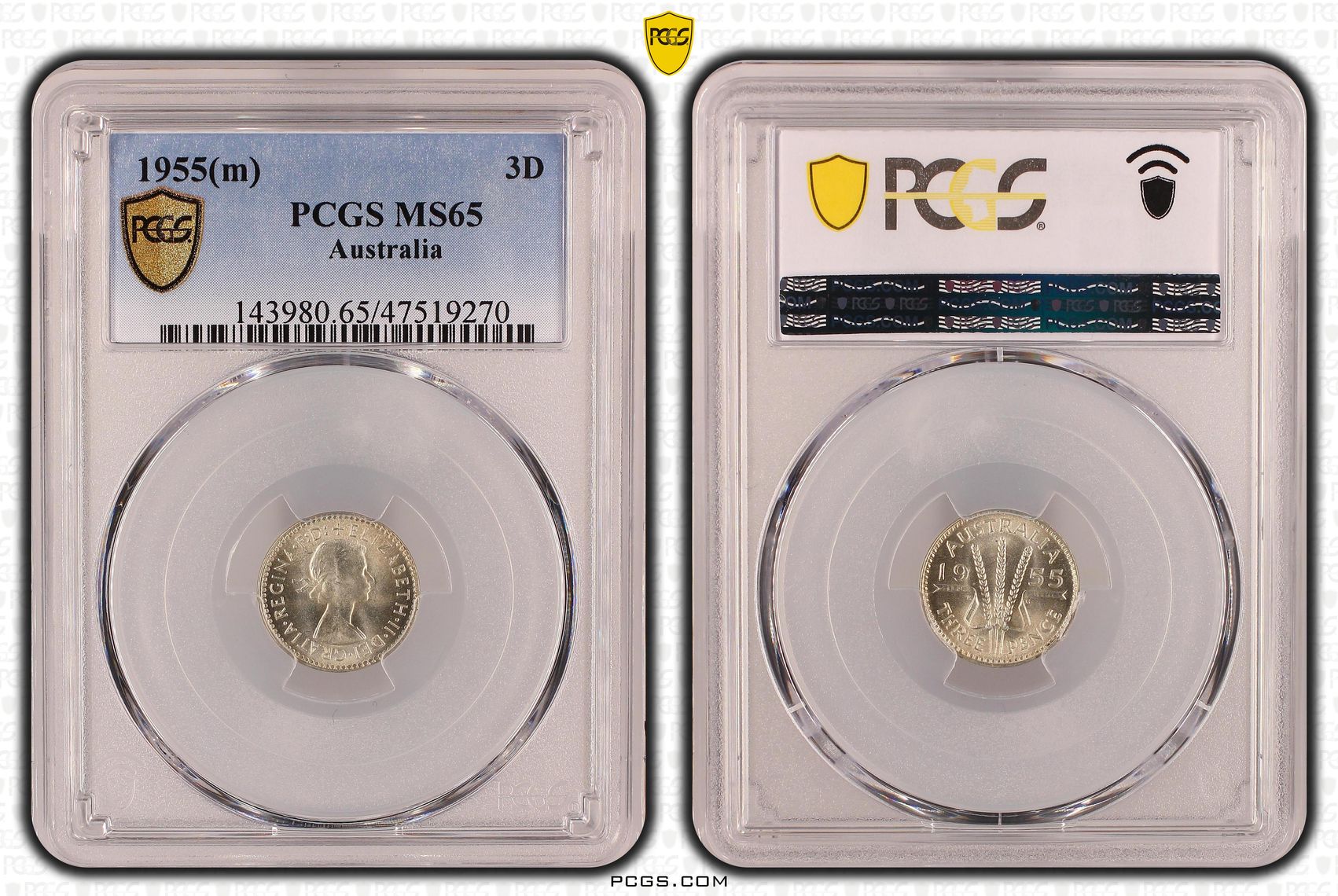 Threepence, 1955(m), PCGS MS 65
