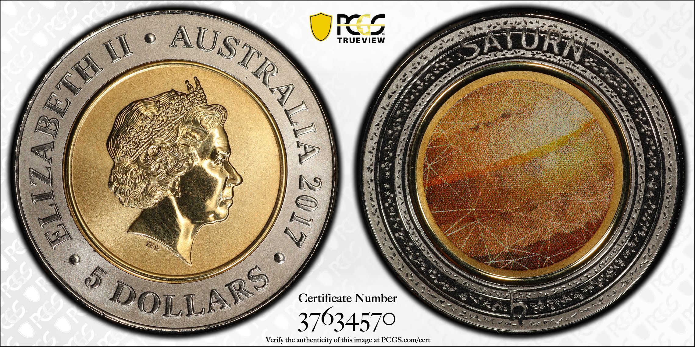 2017 Australia Five Dollar, $5 Planetary Coins Saturn PCGS - MS69 -570