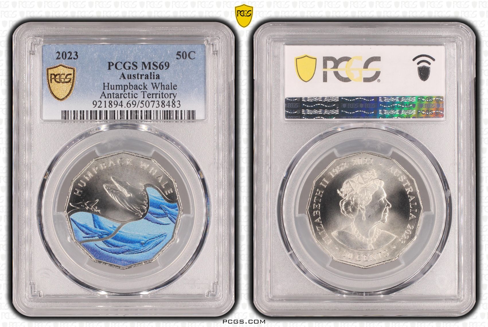 Humpback Whale Colourised Antarctic Territory, Fifty Cent, 2023, PCGS MS69